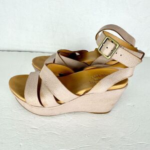 Kork-Ease Amber Wedge Sandal Size 7 Natural Taupe Comfort Leather Ankle Strap